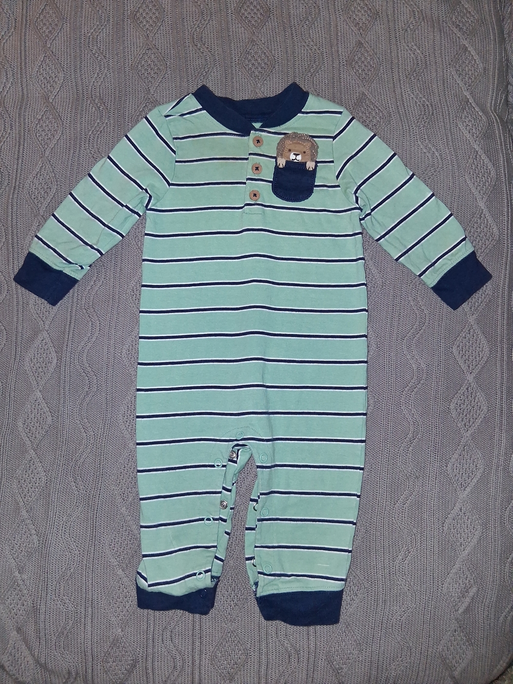 Striped Mint Navy Baby One-Piece Romper